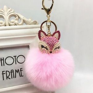 Pink Doll Purse Charm Keychain Faux Fur New